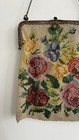 Antique Micro Beaded Bag French Purse Floral Roses Gilt Frame Rare