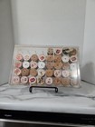 Vtg Sewing Box Kit W 36 Spools Of Thread  Spun Dee  Flash   Most Are Wooden 