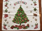 2 Vintage Mc Kitchen Linen Tea Towels Christmas Tree Stocking Gifts Bells Stars