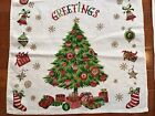 Set Of 2 Vintage Mc Kitchen Linen Tea Towels Christmas Tree Stocking Gifts Bells