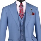 Vinci Men s Blue Textured Weave 3 Piece Regular Fit Suit W  Flex Waist - New