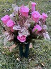 Cemetery Vase Memorial Silk Flower Arrangement Poinciana Pink   Gold