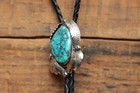 Vintage Old Native American Sterling Silver Turquoise Bolo Tie