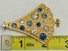 Christmas Tree Rhinestone Brooch Pin Aqua Blue Clear Crystal Glass Vintage Star