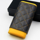 Portable Yellow Black Leather Cedar Wood 3 Ct Cigar Case Holder Travel Humidor