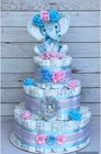 3 Tier Blue And Pink Elephant Diaper Cake Baby Shower  gender Reveal Diaper Cake