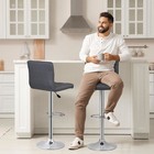 Set Of 2 Grey Modern Pu Leather Swivel Adjustable Counter Height Bar Stools