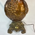 Vintage Mid Century Modern Ornate Amber Globe Table Lamp Claw Foot Floral Grapes
