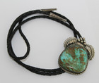 Vtg  Old Pawn Navajo Sterling Silver Turquoise Bolo Tie Signed Ttc  036wea 