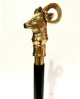 Walking Stick Useable Item 37  Collectible Solid Brass Goat Head Handle Wooden