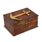 Vtg 1950s Nautical Wood Box Brass Anchor Lid Folk Art Faux Grain Painted Finish