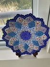 Vintage Persian Hand Painted Mandala Meenakari Plate Middle Eastern Folk Art