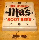 Vintage 1960 s Ma s Old Fashion Root Beer Lighted Wall Clock   Soda Sign - Works