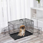 30   Durable Dog Crate Kennel Folding Metal Pet Cage 2 Door With Tray Pan Black