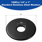 100pcs 1 4  X 1  Flat Washers  304 Stainless Steel Fender Washers  Black