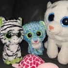 Lot Of 7 Ty Beanie Boos Plush Big Eyes Zebra Leopard Tiger Whale Raccoon Turtle