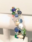 Artisan Green Blue Button Bead Wire Wrapped Bangle Bracelet Unique 7 5 In