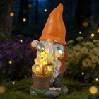Resin Red Hat Garden Gnome Statue With Solar Light - Yard Decorative Figure