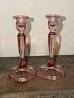 Fenton Wisteria Pink Lilac Glass Hexagonal Candlestick Candle Holders 8 5  Tall