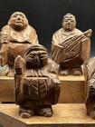 Vintage Seven Lucky Gods Netsuke Carved Wooden Figurines W  Stand