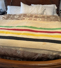 Vintage Mariposa Ohio Made In The Usa Striped Hudson Bay Stripes Wool Blanket