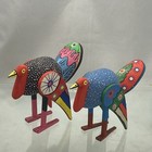 Alebrije Ernesto Ramirez Vibrant Carved Turkey Pair Wood Art Tilcajete Oaxaca Mx