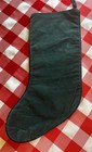 Vintage Needlepoint Christmas Stocking Cat Design Green Velvet Backing 