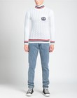 Balmain Paris Men   s Cable Knit Turtleneck Sweater White Cotton Tennis Logo Xl