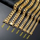 Miami Cuban Link Chain Necklace Bracelet 14k Gold Plated Stainless Steel 8-22mm