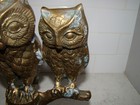 Vintage Mcm Pair Of Brass Owls Perched On A Tree Stump 10 75  Figurine Korea