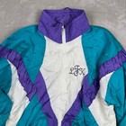 Vintage 80s Womens L Olympic Exposure Windbreaker Jacket Purple Blue Geometric