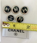 Chanel Vintage Button Set Of 5 Size 16 Mm Black Silver Tone Metal And Label