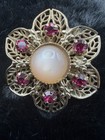 Vintage Multi Deep Pink Rhinestones    Moonglow  Brooch Gold Tone