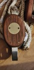 Vtg Nautical Double Block  Tackle Pulley Hook Metal Brass Wood Rope New Photos