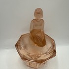 Vtg Asian Draped Lady Pink Glass Powder Jar Art Deco Dresser Box Jewelry Rare