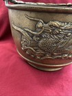 Antique Japanese  Brass Planter Pot With Embossed Dragon And Handle