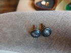 Vintage Sterling Silver Round Siam Cuff Links Black Enamel 