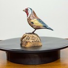 Vintage Goldfinch Figurine Hand Painted Sculptured Bird On Log Hong Kong 3 x3 