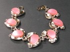 Vintage Art Deco Bracelet Moonglow Pink Lucite Set In Heavy Gold Tone Metal 38g