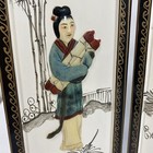 Vtg Asian Handpainted 4 Panel Tabletop Screen Three Dimensional Carved Women 14   