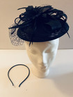 Babeyond Church Wedding Derby Fascinator  Pillbox Headband Hat Navy Blue New