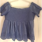 Nwt Womens Vineyard Vines Eyelet Smocked Top Chambray Blue Woven Size Large