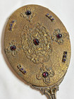Antique Ornate Gold Filigree Jeweled Vanity Hand Mirror  Red purple Stones E jb 