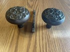 2 Antique Vintage Ornate Cast Iron Door Knobs C  1900