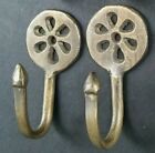 2 X Solid Brass Ant  Style Sm  Single Coat Hooks Floral Daisy Ornate 2-3 8    c5