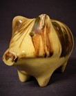 Very Rare Antique 1800s Hole-eyed Small Mocha Pig Bank Yellow Ware Mint