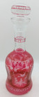 Vintage Cranberry Etched Blown Glass Decanter With Stopper  Vgc