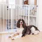 White Metal Walk-thru Pet Gate With Lift Handle And Pet Door  30  H X 29 -51  W