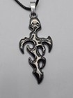 Black Pirate Skull Gothic Or Celtic Pendant W Leather Cord Necklace