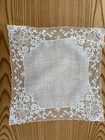 Vintage Flowers White Net Lace Linen Hanky Handkerchief Hankie 11 